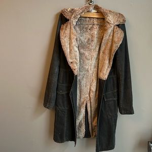 Transit Par-Such faux fur and denim jacket
